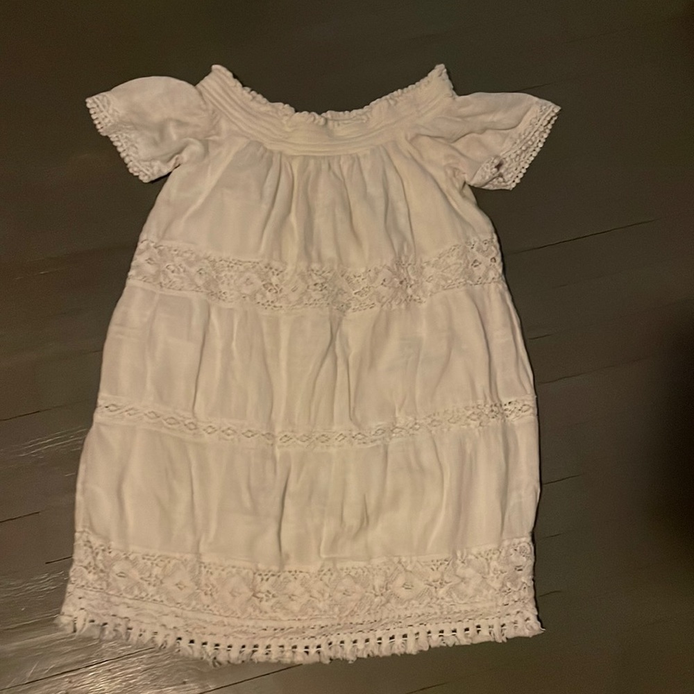 American Eagle Dress Womens Medium Cream Flutter Sleeve Hem Lace Midi